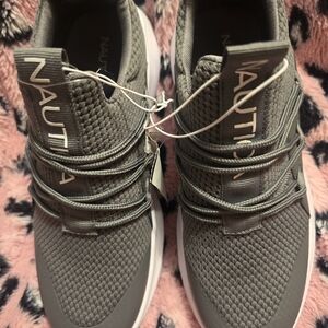 Nautica Olive Gray Knit Lace-Up Slip-On Sneakers